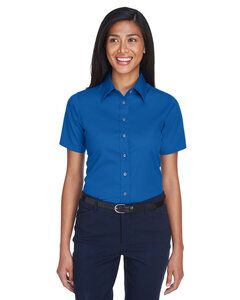 Harriton M500SW - Chemise en sergé à manches courtes Easy Blend pour femmes avec système anti-taches Bleu Francais