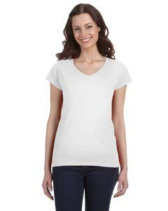 Gildan G64VL - T-shirt à manches courtes Softstyle® 4.5 Oz. T-Shirt col en V Junior Fit Blanc