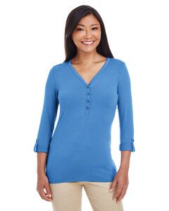 Devon & Jones DP186W - Chandail en tricot à manches transformables avec patte en Y pour femmes Perfect Fit Bleu Francais
