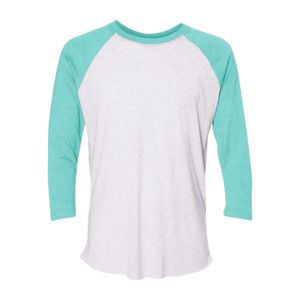 Next Level 6051 - T-shirt raglan unisexe à manches trois-quarts en tri-blende Heather White/ Tahiti Blue