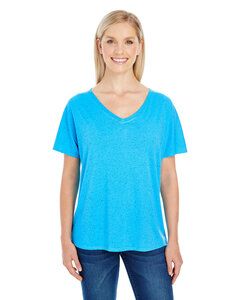 Threadfast 203FV - T-shirt à manches courtes et col V en moucheture Triblend pour femmes Turquoise Fleck