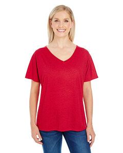 Threadfast 203FV - T-shirt à manches courtes et col V en moucheture Triblend pour femmes Red Fleck