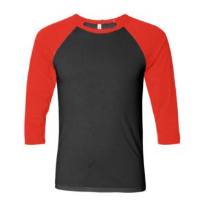Bella+Canvas 3200 - T-shirt de baseball unisexe à manches 3/4 Noir/Rouge