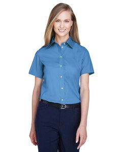 Devon & Jones D620SW - Chemise à manches courtes en tissu Broadcloth solide de Crown Collection pour femme Bleu Francais