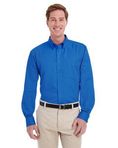 Harriton M581 - T-Shirt Hommes Foundation 100% coton à manches longues Bleu Francais