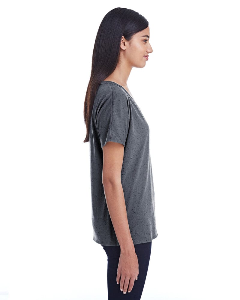 Threadfast 203FV - T-shirt à manches courtes et col V en moucheture Triblend pour femmes