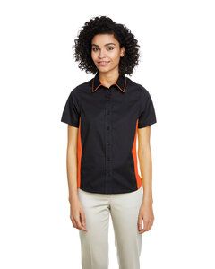 Harriton M586W - Chemise à manches courtes Flash Il Colorblock pour femme Black/Tm Orange