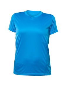 Blank Activewear L720 - Women's Short Sleeve V-Neck T-shirt, 100% Polyester Interlock, Dry Fit Blue Surf