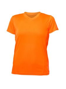 Blank Activewear L720 - Women's Short Sleeve V-Neck T-shirt, 100% Polyester Interlock, Dry Fit Safety Orange