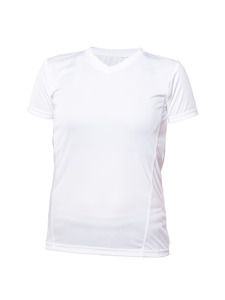 Blank Activewear L720 - Women's Short Sleeve V-Neck T-shirt, 100% Polyester Interlock, Dry Fit Blanc