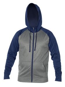 Blank Activewear ML444 - Adult Full Zip Hoodie Mock Neck, Raglan Sleeve, Knit, 100% Polyester PK Fleece. Navy / Mix Grey