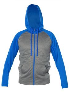 Blank Activewear ML444 - Adult Full Zip Hoodie Mock Neck, Raglan Sleeve, Knit, 100% Polyester PK Fleece. Royal Blue / Mix Grey