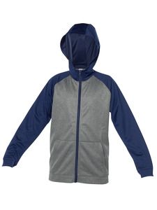 Blank Activewear Y444 - Youth Hoodie Full Zip, Raglan Sleeve, Knit, 100% Polyester PK Fleece Navy / Mix Grey