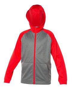 Blank Activewear Y444 - Youth Hoodie Full Zip, Raglan Sleeve, Knit, 100% Polyester PK Fleece Red  / Mix Grey