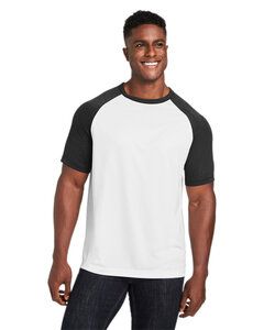 Team 365 TT62 - Unisex Zone Colorblock Raglan T-Shirt White/Blk Hthr