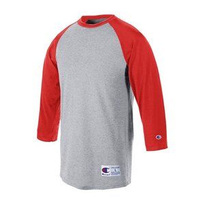 Champion T137 - T-shirt de baseball raglan OXFORD GRAY/SCARLET